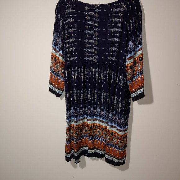 Meanor Boho Empire Waist Floral Pleated Midi Dress Size XL NAVY LUE - Picture 6 of 7